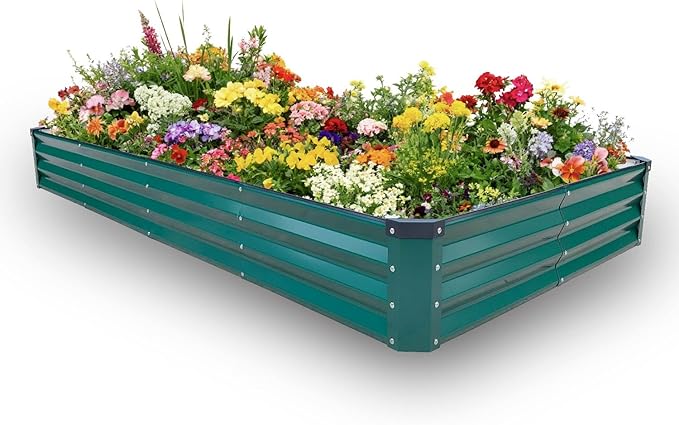 GARDMAX 8x4x1FT Galvanized Raised Garden Bed Kit, Metal Planter Boxes Outdoor with Easy Assembly, Large Garden Bed for Vegetables, Fruits, Flower, Herbs Rectangle Dark Green