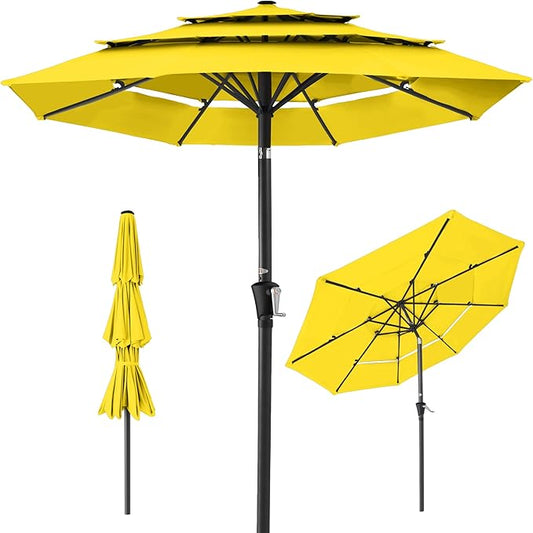 Best Choice Products 10ft 3-Tier Market Patio Umbrella, Outdoor Sun Shade with Tilt, Crank Lift, 8 Ribs for Backyard, Deck, Poolside – Yellow