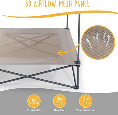 Piper Pop-Up Canopy Cot - Large Foldable Elevated Dog Bed with Waterproof Shade, Cooling Mesh, Heavy Duty up to 110 lbs, Perfect for Camping and Home, Tan, 35"x 35"