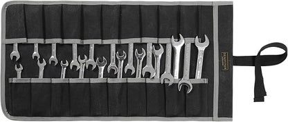 Wrench Roll Up Pouch (20 Slots), Portable Carry On Pouch Workshop Storage Woodworking Tools Organizer Bag Waxed Canvas Tool Roll & Black