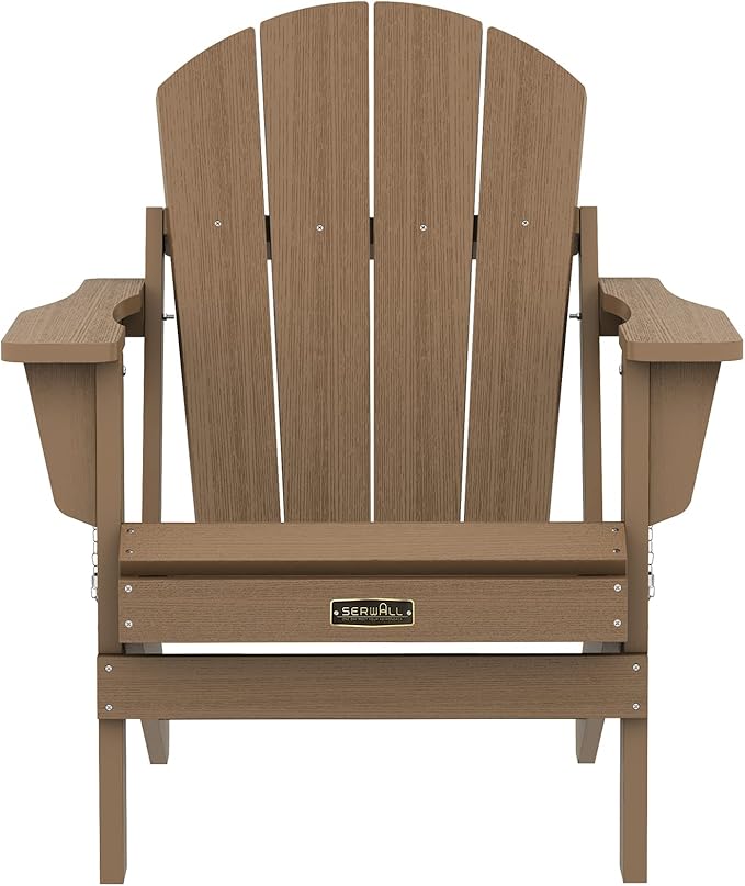 SERWALL Folding Adirondack Chair for Patio Garden Outdoors Fire Pit Chair- Brown