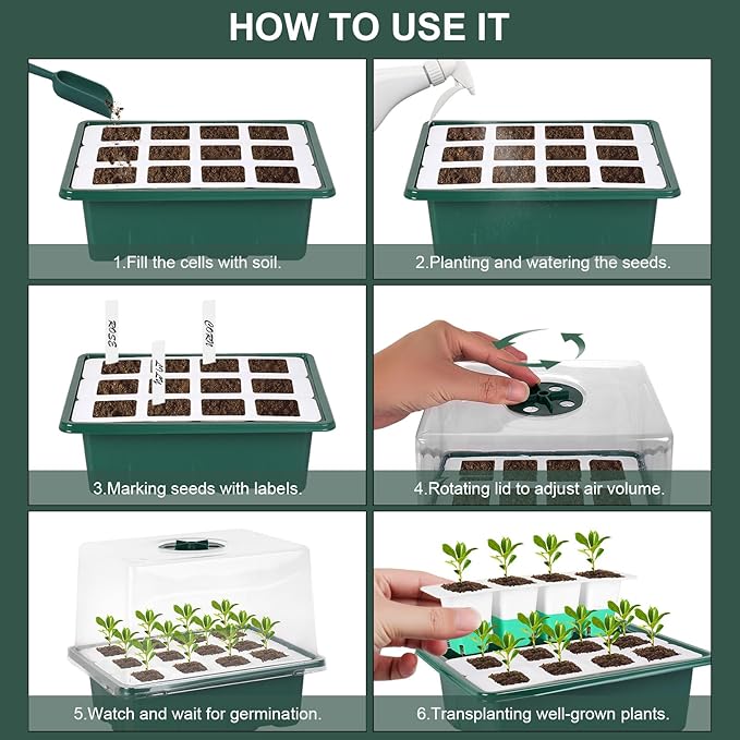 Sondiko Silicone Seed Starter Tray, 48 Cell Reusable Seed Starter Kit, Seedling Starter Trays with Humidity Dome, Mini Greenhouse Germination Kit, Perfect for Starting Vegetable, Flower & Herb Seeds