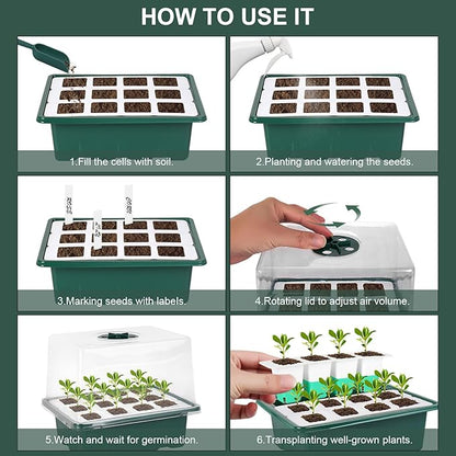 Sondiko Silicone Seed Starter Tray, 48 Cell Reusable Seed Starter Kit, Seedling Starter Trays with Humidity Dome, Mini Greenhouse Germination Kit, Perfect for Starting Vegetable, Flower & Herb Seeds
