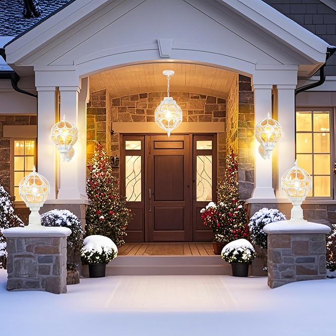 Outdoor Lamp Post Lights for Lawn Yard Driveway, White Outside Globe Aluminum Post Light, Anti-Rust Pier Mount Post Lighting Fixtures, Sphere Waterproof Exterior Pole Post Light (2 Pack)