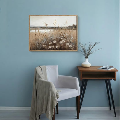Vintage Canvas Wall Art Flowers Wall Decor Landscape Countryside Wildflowers Oil Painting Farmhouse Picture Modern Print Rustic Floral Prints Living Room Bedroom Bathroom 12x16 Inch Framed