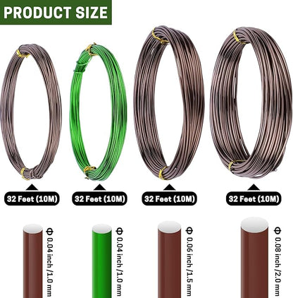Bonsai Training Wire Set of 4, Total 128 Feet (32 Feet Each Size) 3 Size - 1.0MM, 1.5MM, 2.0MM, Corrosion and Rust Resistant