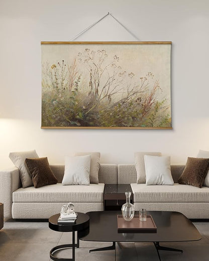 ARPEOTCY Extra Large Vintage Framed Wall Art, 36x54 Inch Farmhouse Retro Wildflower Field Botanical Landscape Hanging Wall Art, Rustic Canvas Home Decor Aesthetic for Living Room Bedroom Office