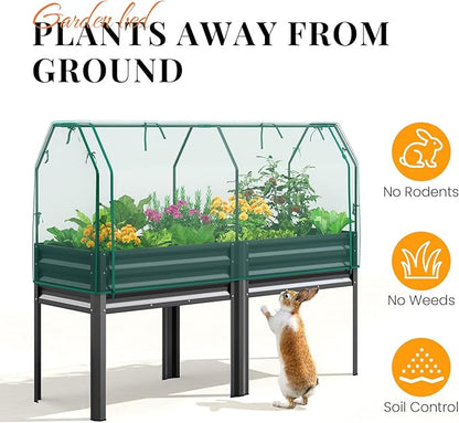 King Bird Large Raised Garden Bed with Cover & Netting Galvanized Elevated Planter Box with Legs 72×23×55 in for Backyard, Patio, Balcony, 700lb Capacity, Dark Grey