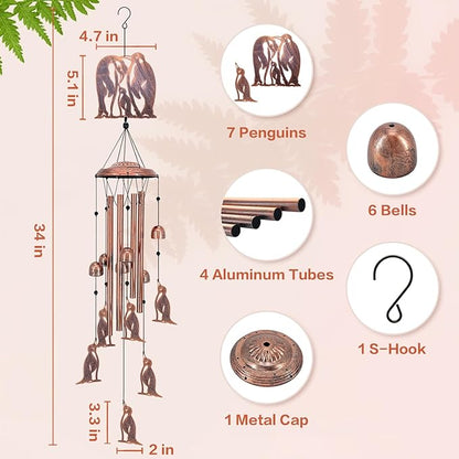 Penguin Wind Chimes for Outside,Penguin Gifts for Women Men/Memorial Gifts/Birthday Gift Metal windchimes Outdoors/Indoors,Garden Decor,Patio,Home,Porch,Yard Decorations