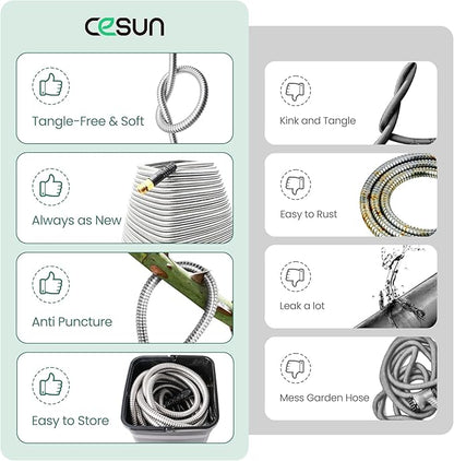Cesun Metal Garden Hose 5FT, Short Connector, Water Lead-in Hose Extension, Kink-Free, Flexible and Lightweight, Drinking Water Hose for Hose Reel, RV