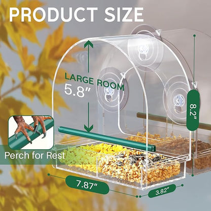 SUNALLY Window Bird Feeder for Outdoors, Clear Feeders Window Mounted with Strong Suction Cups, Fummingbird Feeder for Viewing Inside, Oriole, Finch Bird Watching for Cats, Elderly, Kids