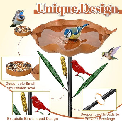 Bird Baths for Outside, Flower Metal Bird Feeder Water Bowl with 5 Prongs Base, 33.5" Freestanding Garden Birdbaths for Outdoors Patio Yard Lawn Art Decor
