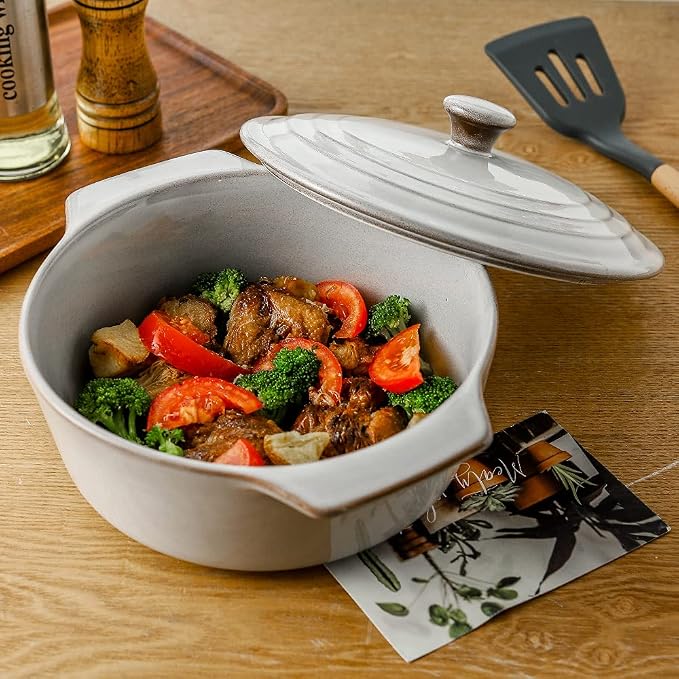 KOOV Ceramic Casserole Dish with Lid Oven Safe, 2 Quart Casserole Dishes, Covered Round Casseroles Dishes Set, 9 inch Baking dish With Lid for Dinner, Deep Casseroles Cookware Set, Reactive Glaze