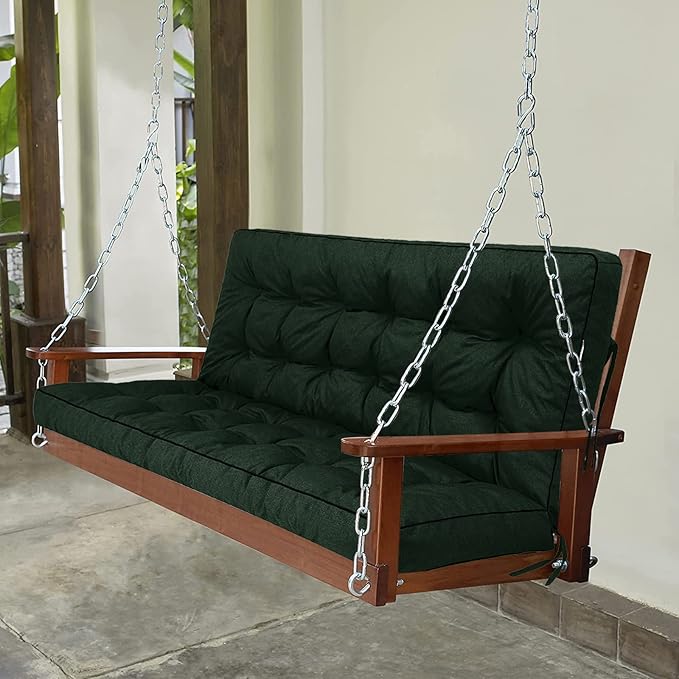 Swing Replacement Seat Cushions, 2-3 Seater Bench Cushions for Outdoor Furnitur with Backrest, Garden Recliner Seat Cushions Waterproof Sofa Pads (Dark Green, 63x40in)