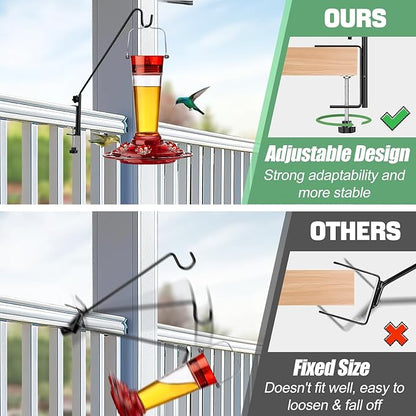 Biubee Deck Bird Feeder Hanger for Failing- 2Pack Heavy Duty Steel Stable Deck Railing Plant Hanger Outdoor, with Adjustable 3.1" Clamp, Deck Hook for Bird Feeder Plant Hangers Lanterns, 13.8 Inches