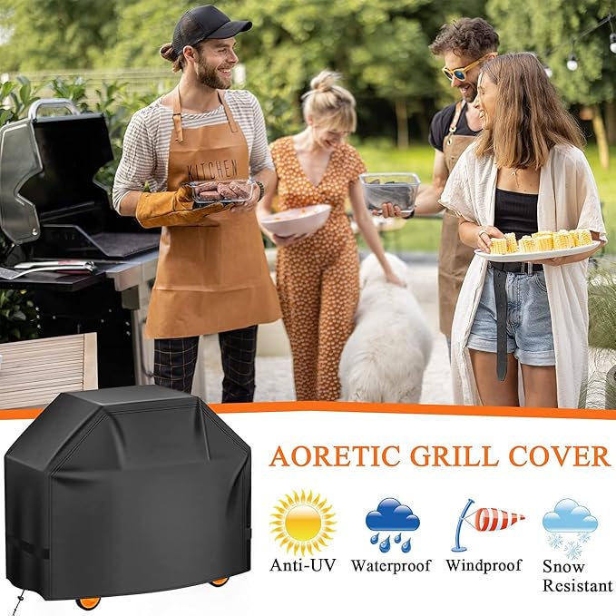 Aoretic Grill Cover, 55 inch BBQ Gas Grill Cover for Outdoor Grill, Charbroil Grill Cover Barbecue Waterproof, Anti-UV for Weber Char-Broil Monument, Dyna-glo Nexgrill Spun Polyester