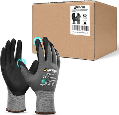 DULFINE Safety Work Gloves MicroFoam Nitrile Coated-36 Pairs Pack,Seamless Knit Nylon Glove with Black Micro-Foam Nitrile Grip,Ideal for General Purpose,Automotive,Home Improvement,Painting(Small)