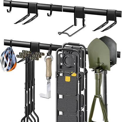 Mimoke Garage Wall Organizer with Steel Rails and Aluminum Hooks Heavy Duty 300 lbs Capacity for Garden Tools Storage
