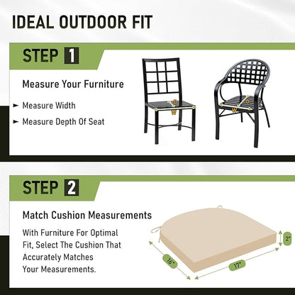 Basic Beyond Outdoor Chair Cushions Set of 4, Outdoor Cushions for Patio Furniture, Water Resistant Patio Chair Cushions with 2 Ties, 17x16x2, Beige