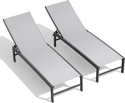 Crestlive Products Chaise Lounge Chair Outdoor Set of 2, Adjustable 5 Positions Pool Tanning Recliner, Outdoor Lounge Furniture Perfect for Patio, Beach, Yard, Pool
