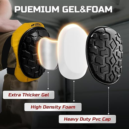 Professional Knee Pads for Work Construction with Heavy Duty Cap Foam Padding Gel Cushion Knee Pads for Men, Comfortable Adjustable Strong Strap, Military Grade Rivet for Flooring Gardening, Yellow