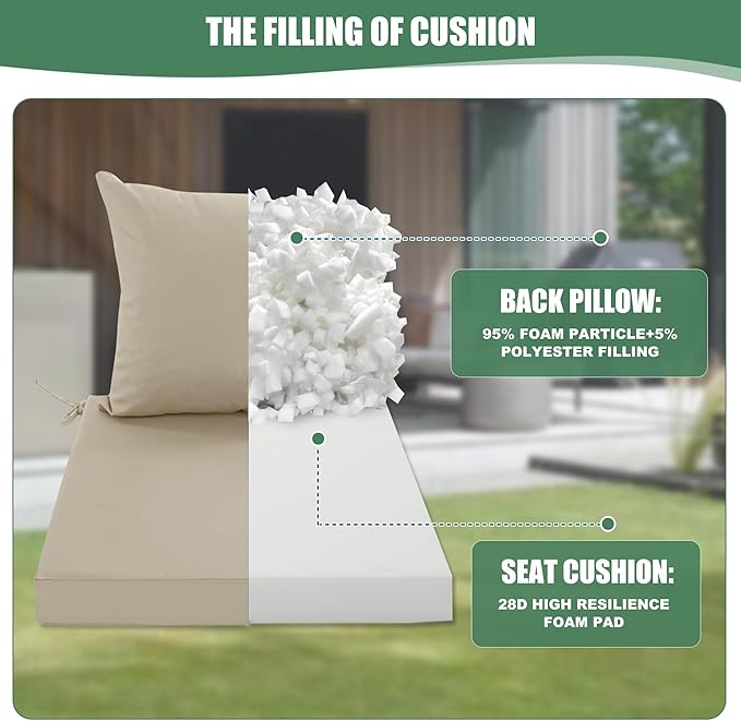 Patio Chair Cushions 22 x 22 Inch, Water Resistant Backrest Pillow and Seat Cushion Set for Outdoor Furniture, Sectional Sofa Cushion Replacments, Cream, Set of 2