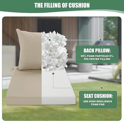 Patio Chair Cushions 22 x 22 Inch, Water Resistant Backrest Pillow and Seat Cushion Set for Outdoor Furniture, Sectional Sofa Cushion Replacments, Cream, Set of 2