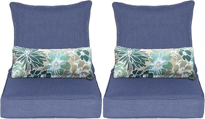 Aoodor Outdoor Chair Cushion, 24 x 24 Inch Water-Resistant, Fade-Resistant Olefin Fabric Patio Seat Cushions with Removable Cover and Adjustable Straps for Outdoor Furniture, Set of 2, Navy Blue
