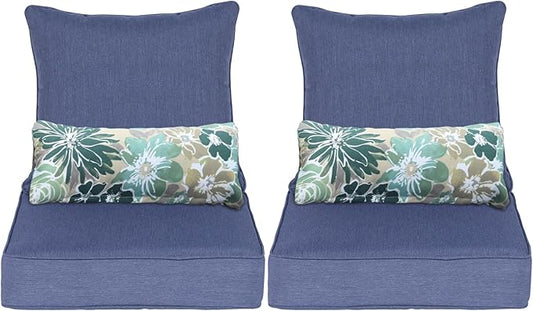Aoodor Outdoor Chair Cushion, 22 x 24 Inch Water-Resistant, Fade-Resistant Olefin Frbric Patio Seat Cushions with Removable Cover and Adjustable Straps for Outdoor Furniture, Set of 2, Navy Blue