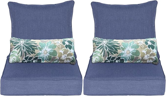 Aoodor Outdoor Chair Cushion, 23 x 26 Inch Water-Resistant, Fade-Resistant Olefin Fabric Patio Seat Cushions with Removable Cover and Adjustable Straps for Outdoor Furniture, Set of 2, Navy Blue