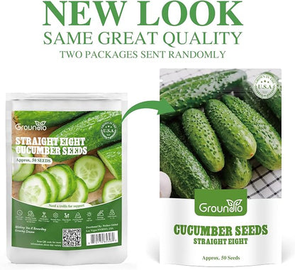 Groundio Cucumber Seeds - 50 Heirloom Non-GMO Seeds for Planting Outdoors in Trellises, Raised Beds, Space Gardens - Pickling and Slicing Straight Eight Cucumbers