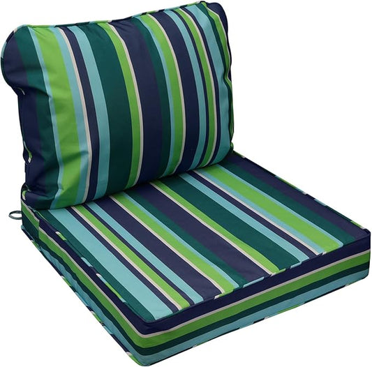 AAAAAcessories Outdoor Seat Cushions for Chairs, Fade-Resistant, Waterproof Patio Furniture Replacement Cushions, 25.5" x 25.5" x 5" + 25.5" x 19", Stormy Teal Coastal Stripe