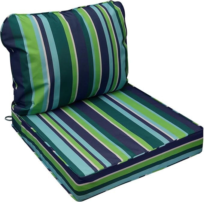 AAAAAcessories Outdoor Seat Cushions for Chairs, Fade-Resistant, Waterproof Patio Furniture Replacement Cushions, 21" x 21" x 3" + 21" x 17", Stormy Teal Coastal Stripe