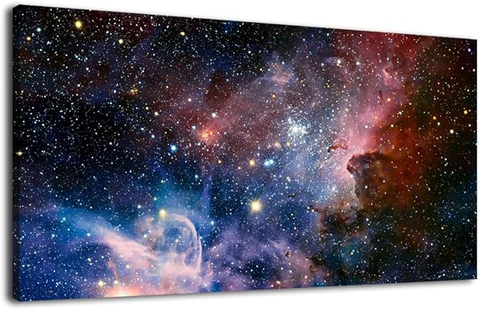 arteWOODS Canvas Wall Art Galaxy Nebula Starry Cosmic Painting Pictures Panoramic Canvas Arotwork Universe Stars Outer Space Wall Art for Home Office Decoration Framed Ready to Hang 24" x 48"
