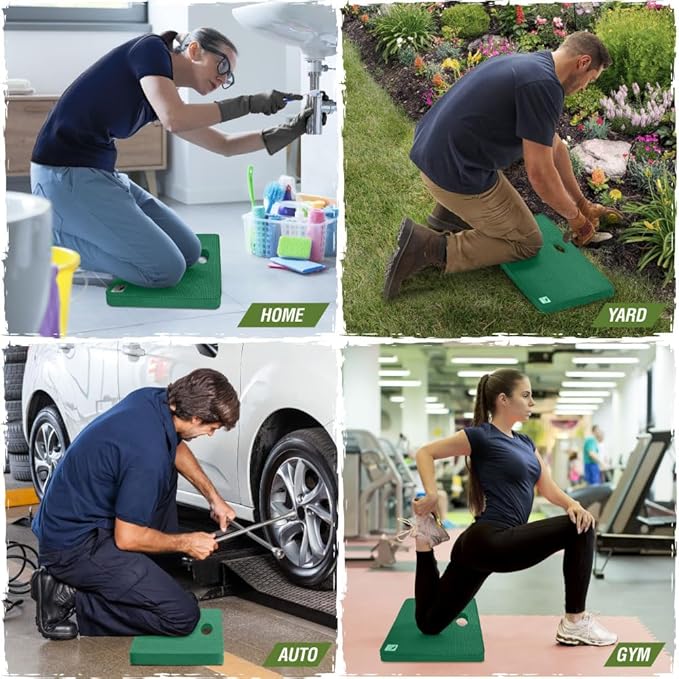 RUGGED RHINO Heavy Duty Patent Pending Kneeling Pad, 2 PK, Shock Absorbent Thick Knee Pads, Holds Up to 300 lbs, Protect Knees from Hard Concrete Surfaces, For Mechanics, Gardening, Gym, Pine Green