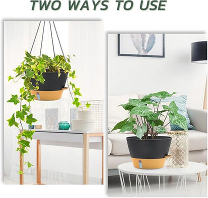 ZMTECH 12 Inch Hanging Planters for Indoor, 2 Pack Large Hanging Plant Pot with Visible Water Level and Chain, Self Watering Hanging Flower Pot for Outdoor Garden Porch(Dark Gray)