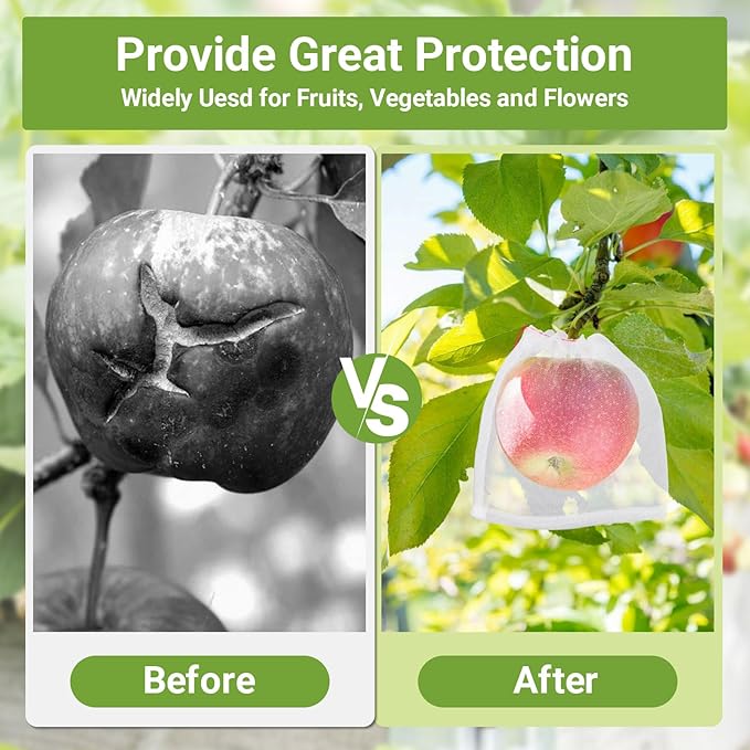 Mesh Fruit Bags, 50pcs 6x6 Inch Fruit Netting Bags with Drawstring for Plant Vegetables Fruit, Garden Fruit Protection Against Bird Insects Mosquito Pest Bug