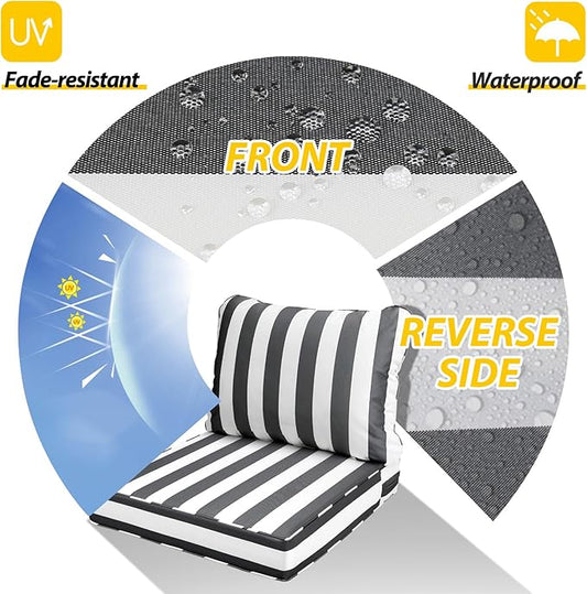 AAAAAcessories Outdoor Seat Cushions for Chairs, Fade-Resistant, Waterproof Patio Furniture Replacement Cushions, 20" x 18" x 3" + 20" x 17", Gray Cabana Stripe