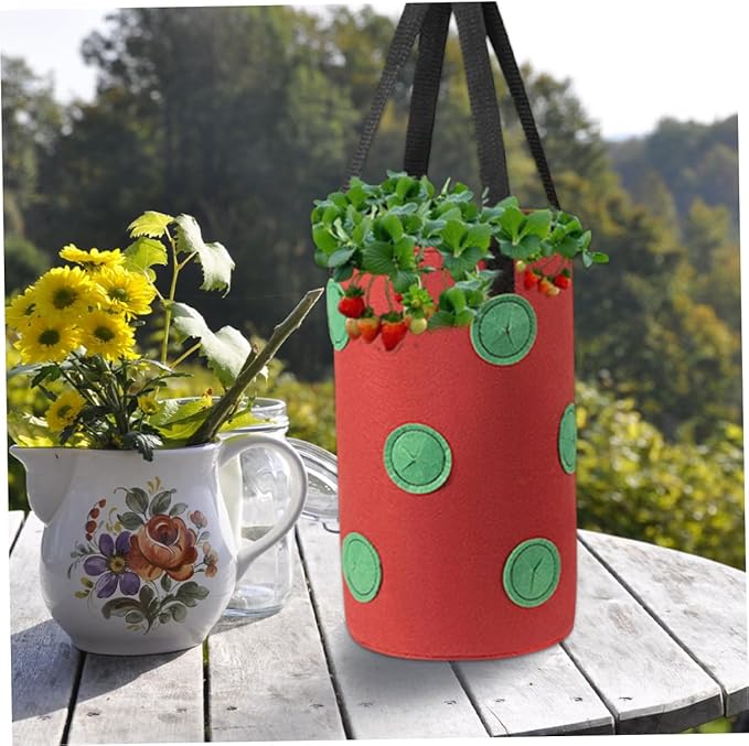 TOYANDONA 2pcs Vertical Hanging Strawberry Planting Bags 12-Pocket Non-Woven Fabric Planters for Outdoor Gardening, Vegetable and Tomato Nursery Grow Bags Multi-Hole Design