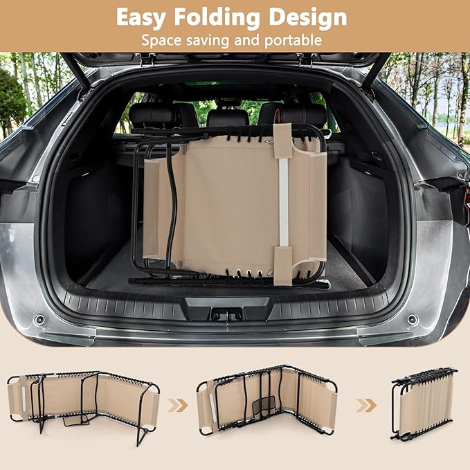 Giantex Patio Lounge Chairs for Outside - Folding Tanning Chair w/Headrest, 4 Adjustable Positions, Side Pocket, Outdoor Chaise Lounge for Camping, Pool, Sunbathing Beach Chair, Beige