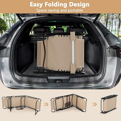 Giantex Patio Lounge Chairs for Outside - Set of 2 Folding Tanning Chair w/Headrest, 4 Adjustable Positions, Side Pocket, Outdoor Chaise Lounge for Camping, Pool, Sunbathing Beach Chair, Beige