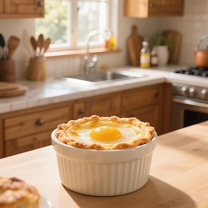 Ramekins 16 oz Oven Safe, Creme Brulee Ramekins with Lids, White Ceramic Souffle Dishes Ramekin, Mini Baking Bowls with Cover Set of 4, Ramekin Assorted Sizes - Dishwasher and Oven Safe, Fathers Day Gift