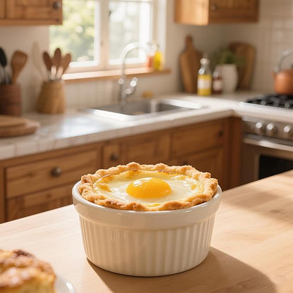 Ramekins 16 oz Oven Safe, Creme Brulee Ramekins with Lids, White Ceramic Souffle Dishes Ramekin, Mini Baking Bowls with Cover Set of 4, Ramekin Assorted Sizes - Dishwasher and Oven Safe, Fathers Day Gift