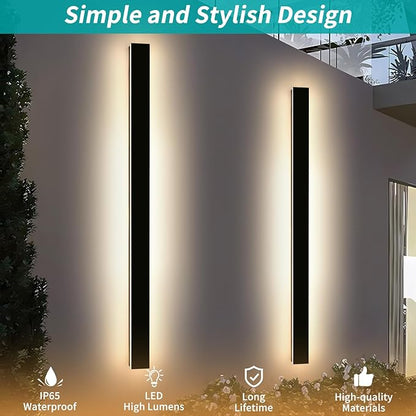Mikeru 71" 2Pack Outdoor Wall Sconce 3000K Warm White - IP65 Waterproof Black Exterior Light, Hardwired Wall Mounted Fixture for Porch, Patio & Entryway | Non-Dimmable Weatherproof Design