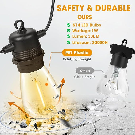 S14 LED Outdoor String Lights 150FT Patio Lights Outdoor Waterproof with 45+3 Shatterproof LED Bulbs, Hanging Backyard Lights for Outside Deck Patio Garden Balcony Decorations