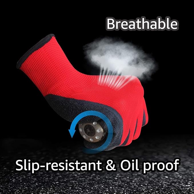 Evridwear Crinkle Latex Rubber Hand Coated Safety Work Gloves for Men Women General Multi Use Construction Warehouse Gardening Assembly Landscaping,Red X-small 120 Pairs Pack