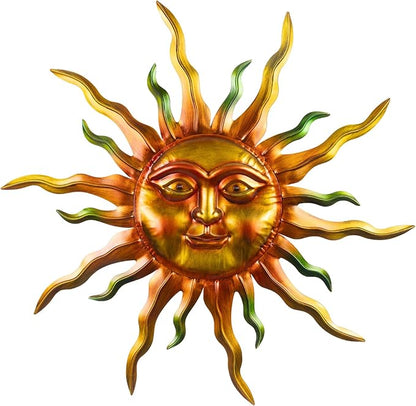 30" Outdoor Metal Wall Art, Large Metal Wall Decor Sun Face Art Decoration, Outdoor Metal Art Wall Sculptures for Garden Hanging for Yard Patio Garden(Green)