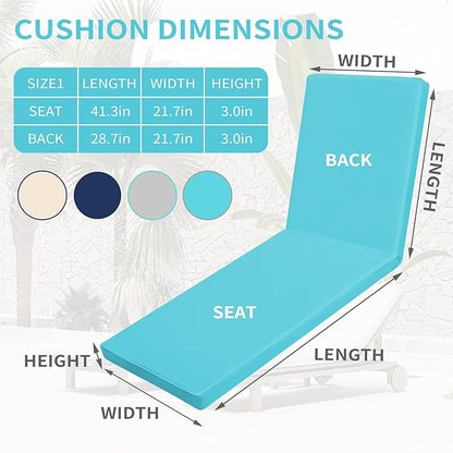 Outdoor Chaise Lounge Cushions for Patio, 72"x22"x3" Lounge Chair Cushions, Waterproof Replacement Seat Cushions for Outdoor Furniture
