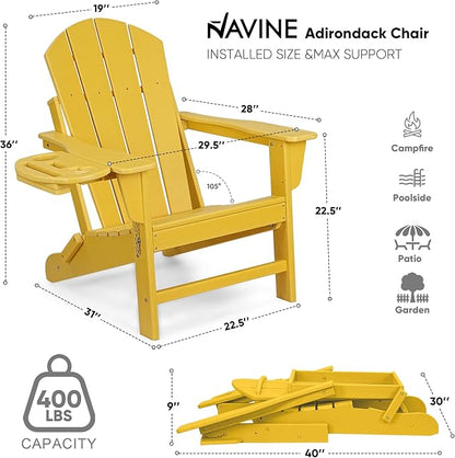 Adirondack Chair Set of 8, HDPE Folding Adirondack Chair with Multifunctional Cup Holder, Weather Resistant Fire Pit Chair for porches, patios, poolsides, Decks.