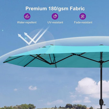 PURPLE LEAF 13ft Patio Market Umbrella with Base Double-Sided Rectangle Outdoor Table Sun Umbrellas with Crank 12 Heavy Duty Sturdy Ribs for Pool Beach Deck Backyard Turquoise Blue